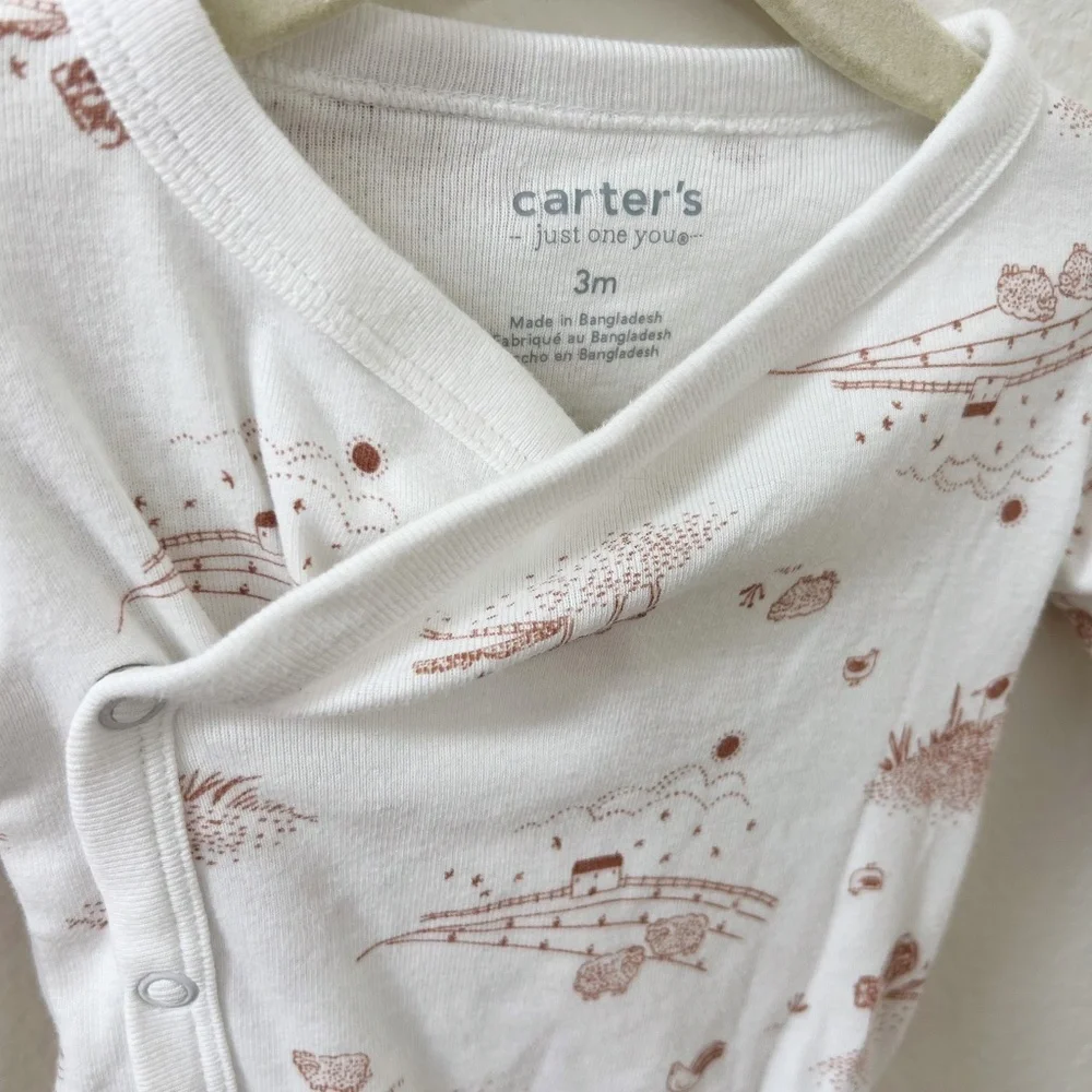 CARTERS cottagecore prairie farmhouse onesie long sleeve white and brown - sz 3